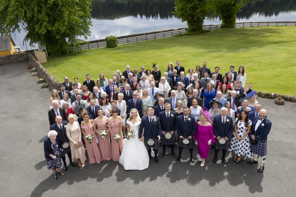 The entire wedding party at Altskeith House Wedding