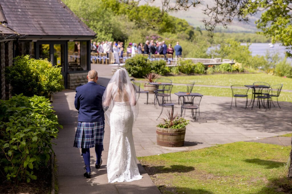 Bride arriving at The Cruin, Loch Lomond