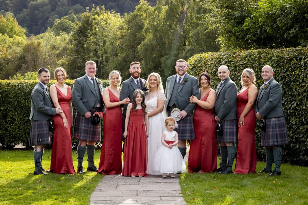 two different looks bridal party at the loch lomond arms 