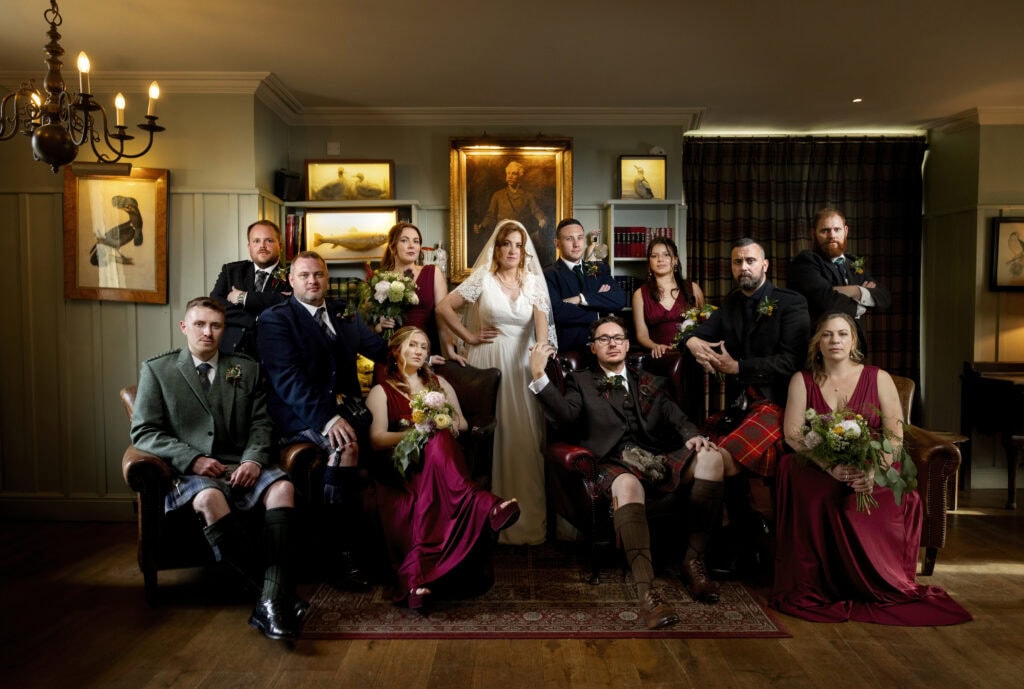 two different looks bridal party at the loch lomond arms 